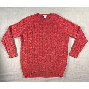Athleta Crossroads‎ Crew Sweater M Merino Wool Blend Medium Red Metallic Holiday
